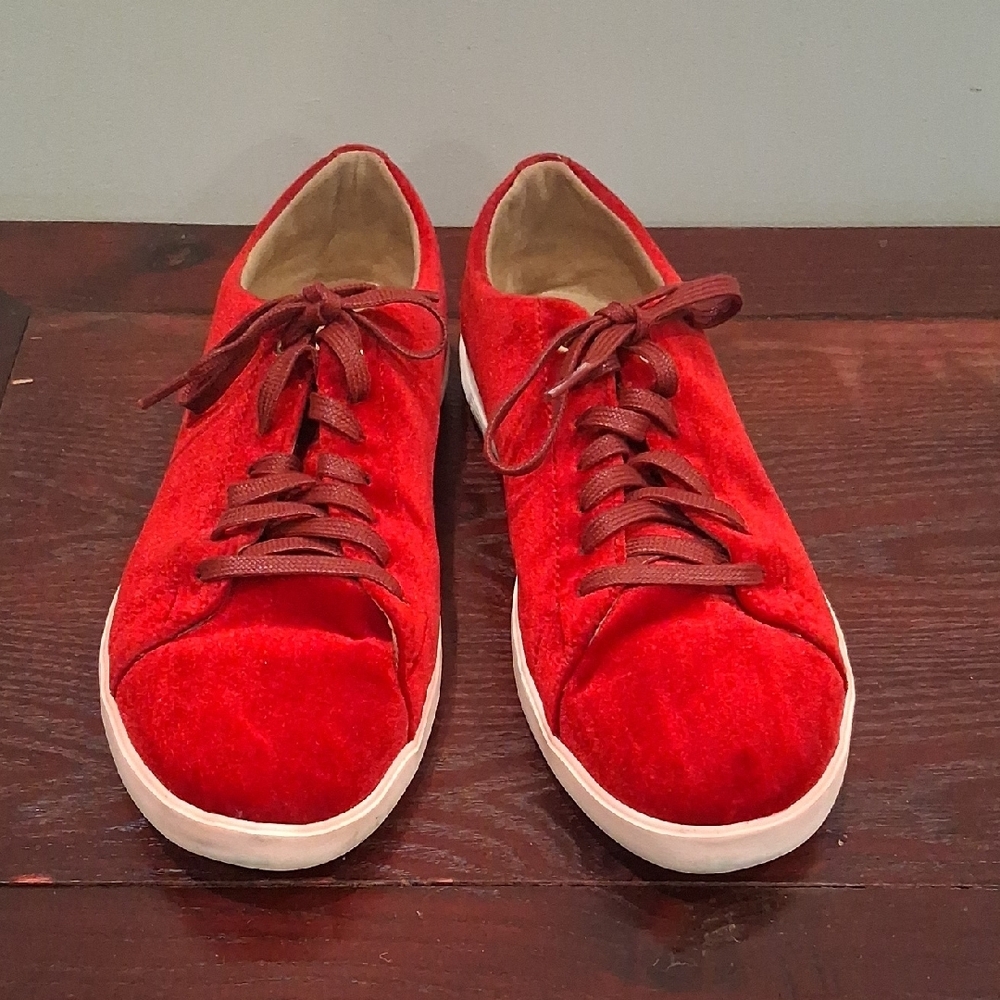 Women's Red Velvet Lace-Up Sneakers